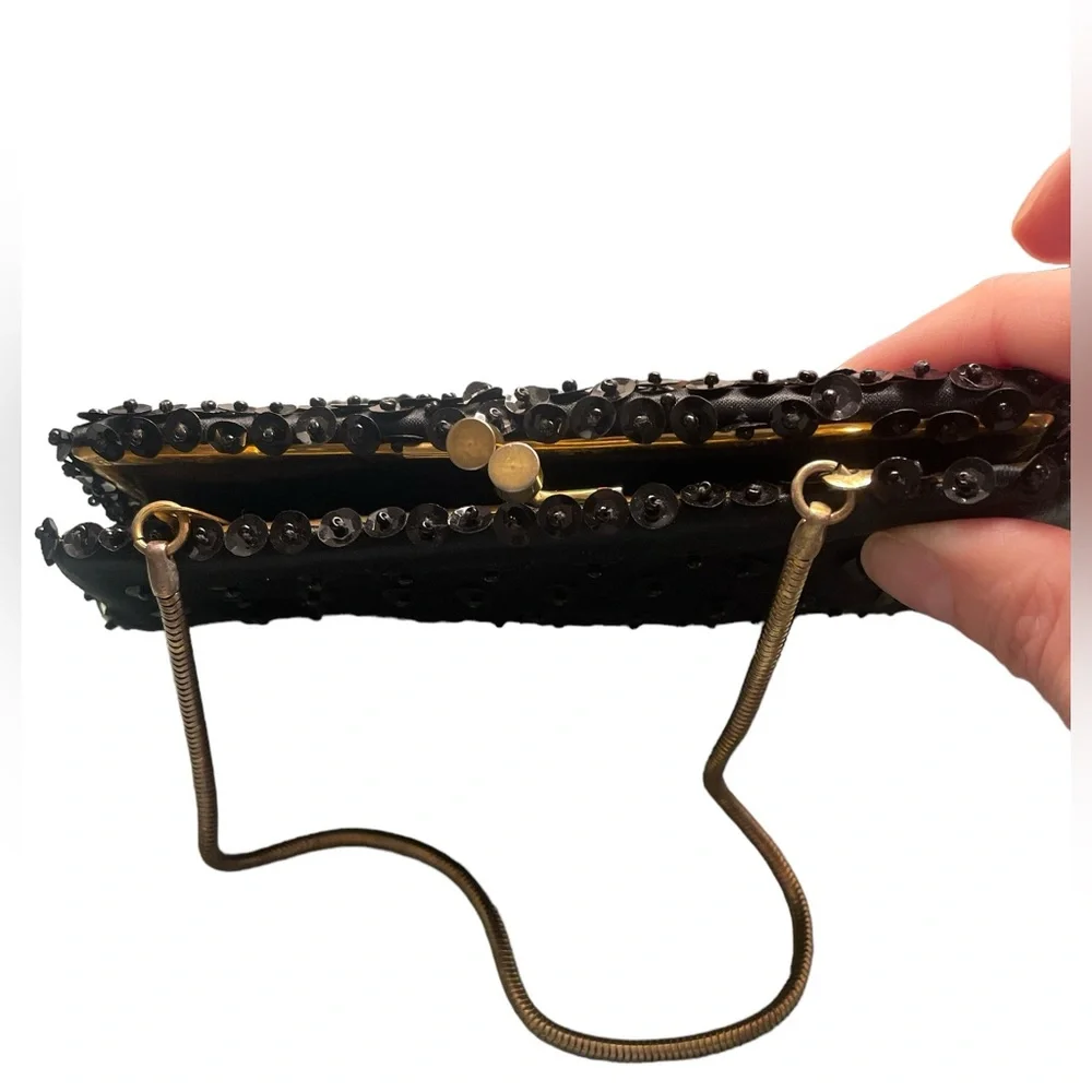 Vintage 50’s Grande Maison Blanche handmade evening clutch beading black gold